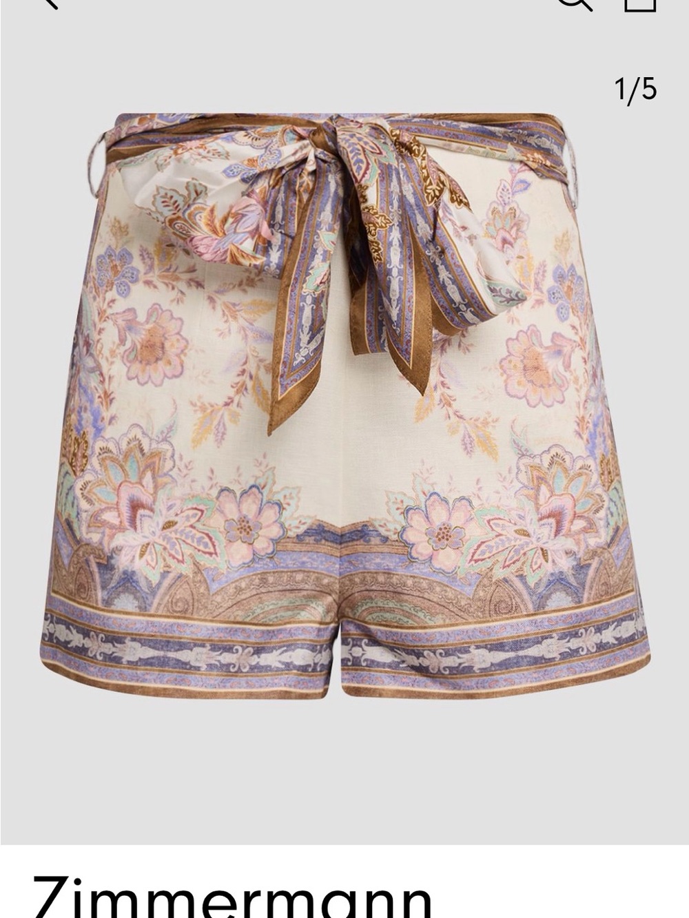 Zimmermann Cream Floral Border-Print Tie-Waist Shorts